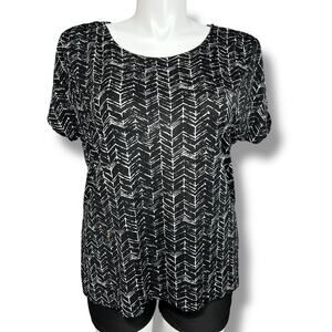 Jaclyn Smith Womens Blouse Top Shirt Pullover Short Sleeve Stretch Black White